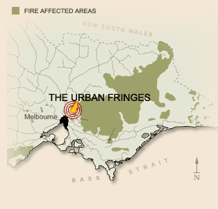 Areas affected by fire in the Black Friday bushfires